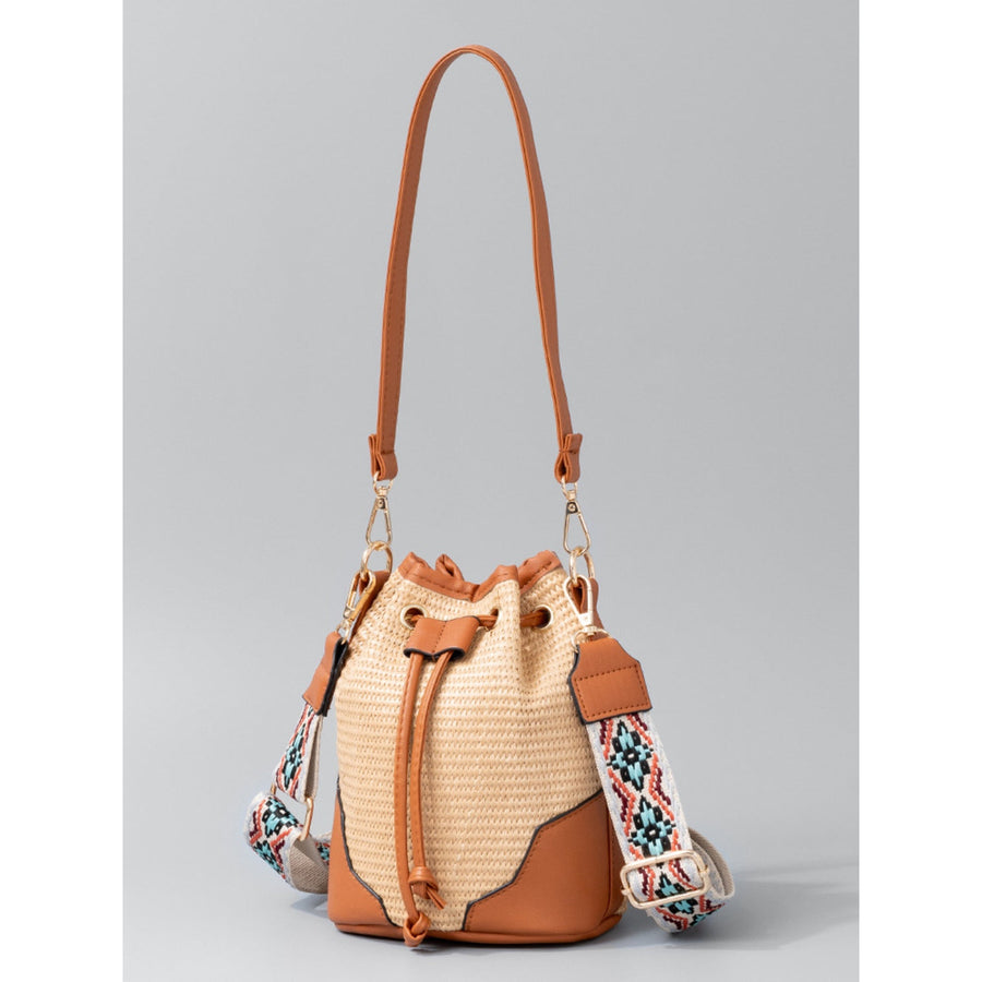 Straw Braided Adjustable Strap Bucket Bag Image 1