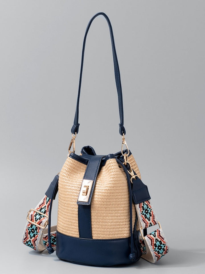 Straw Braided Adjustable Strap Bucket Bag Image 1