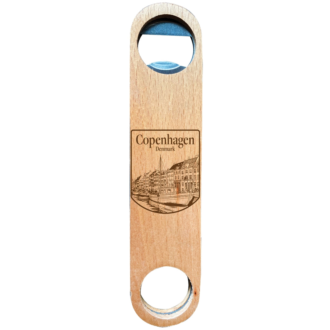 Copenhagen Denmark Souvenir Engraved Wooden Bottle Opener Image 1