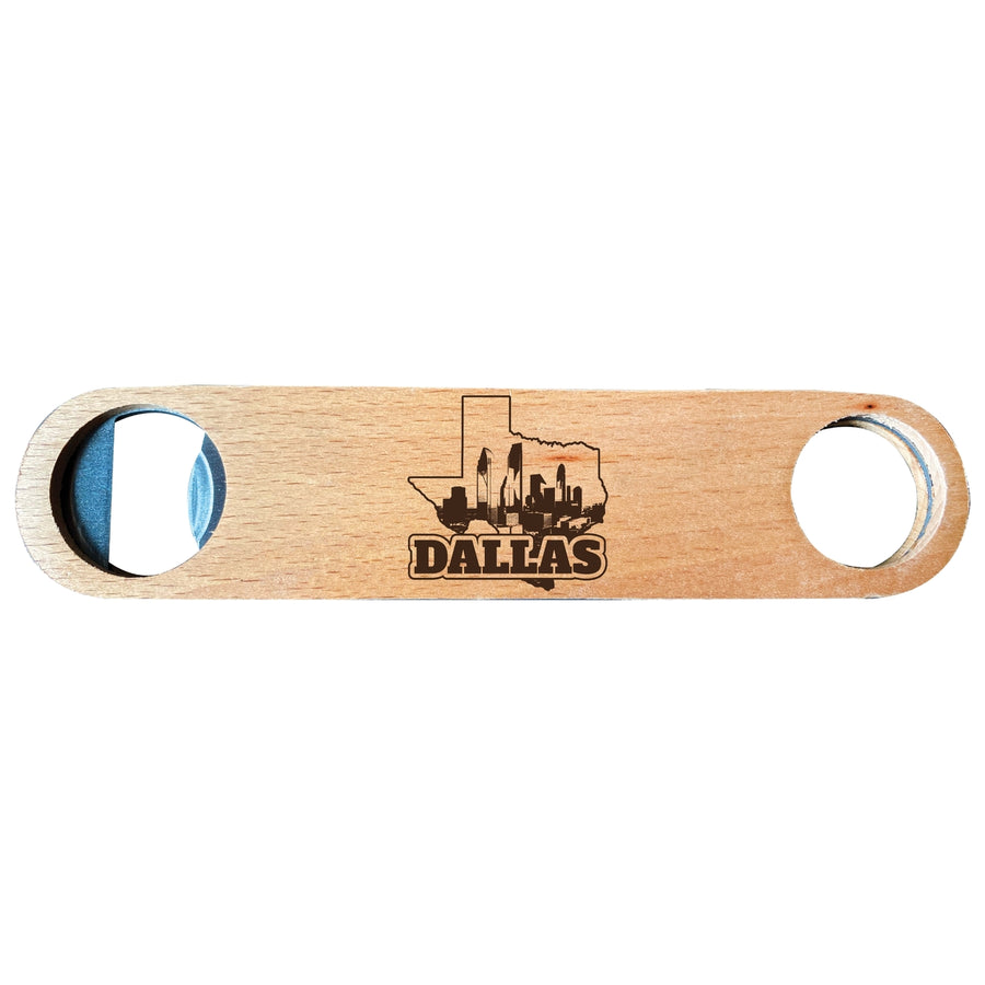 Dallas Texas Souvenir Engraved Wooden Bottle Opener Image 1