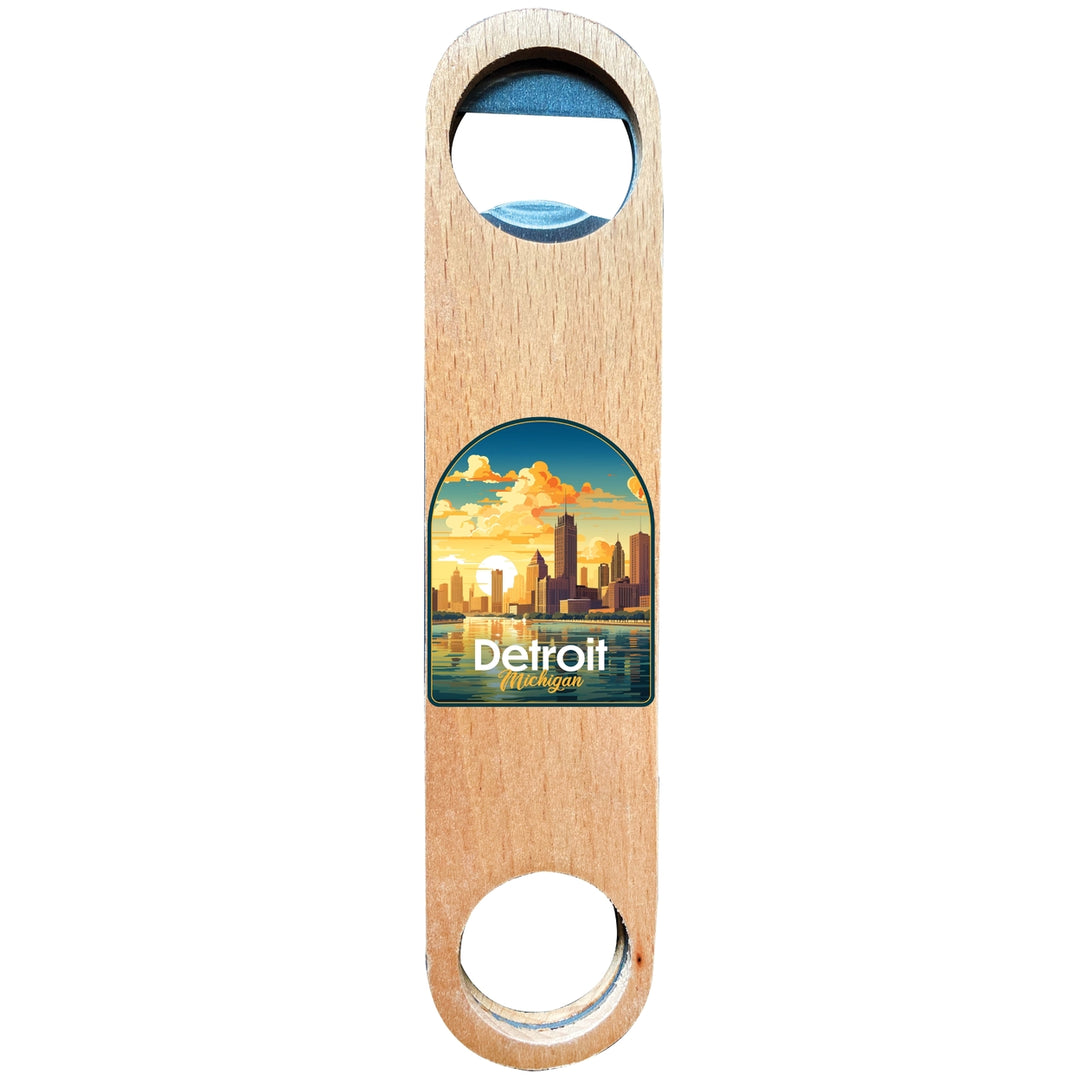 Detroit Michigan Design B Souvenir Wooden Bottle Opener Image 1