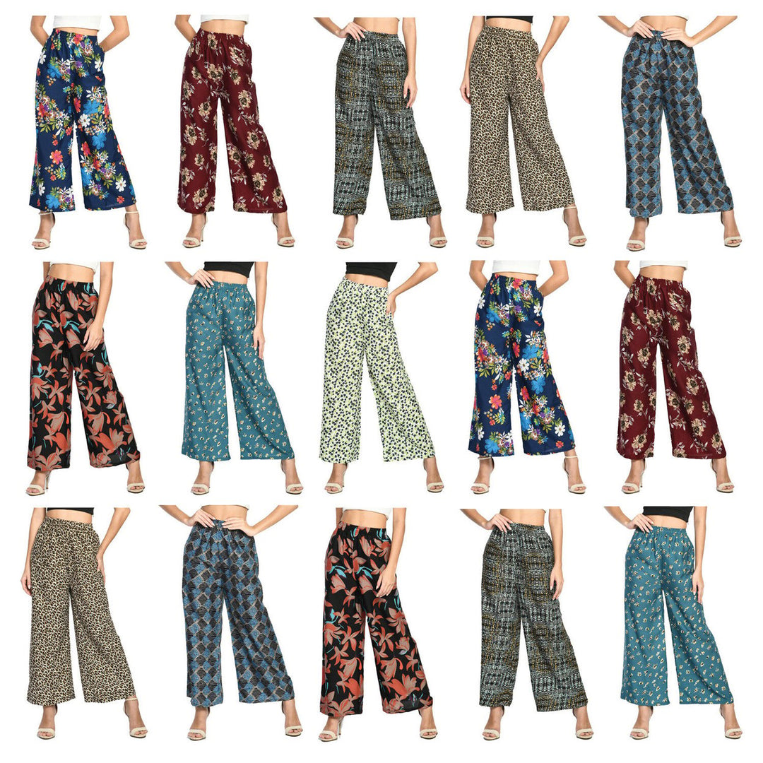 Womens Cotton Blend Loose Fit Wide Leg Palazzo Pants Soft Comfort Printed Image 1