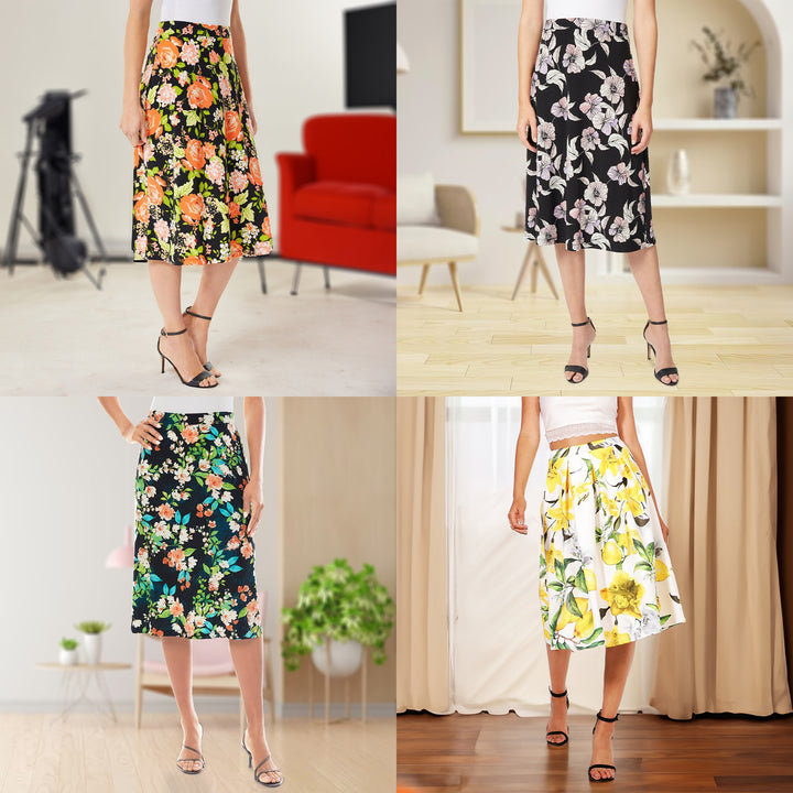 1-Pack Womens Printed Midi High Waist Breathable Soft Casual and Formal Wear Mid Length Skirt Image 12