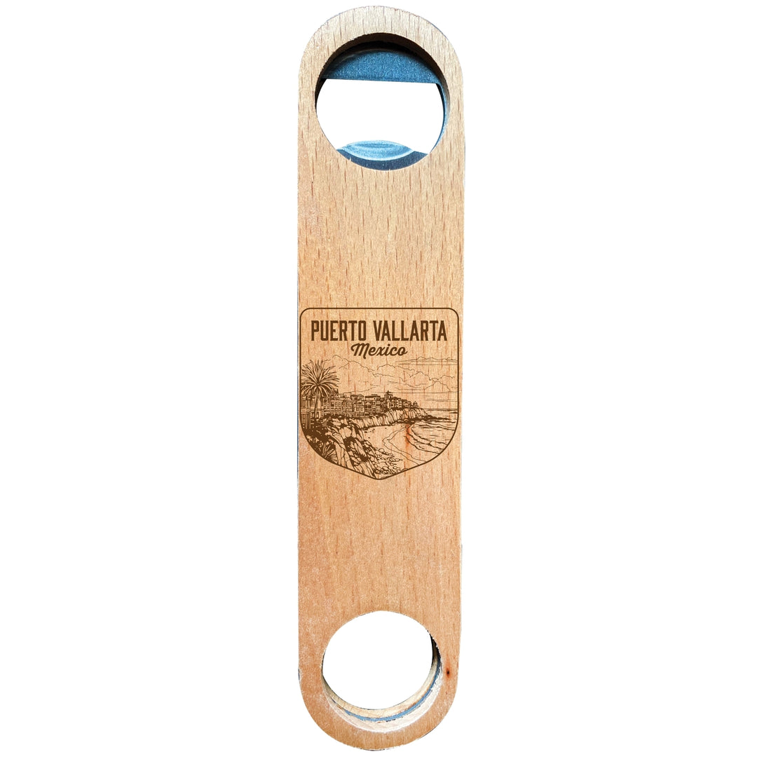 Puerto Vallarta Mexico Souvenir Engraved Wooden Bottle Opener Image 1