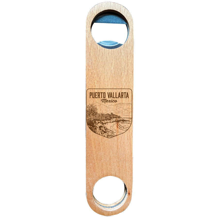 Puerto Vallarta Mexico Souvenir Engraved Wooden Bottle Opener Image 1