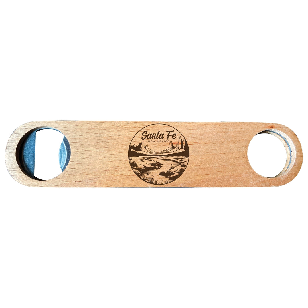 Santa Fe Mexico Souvenir Engraved Wooden Bottle Opener Image 1