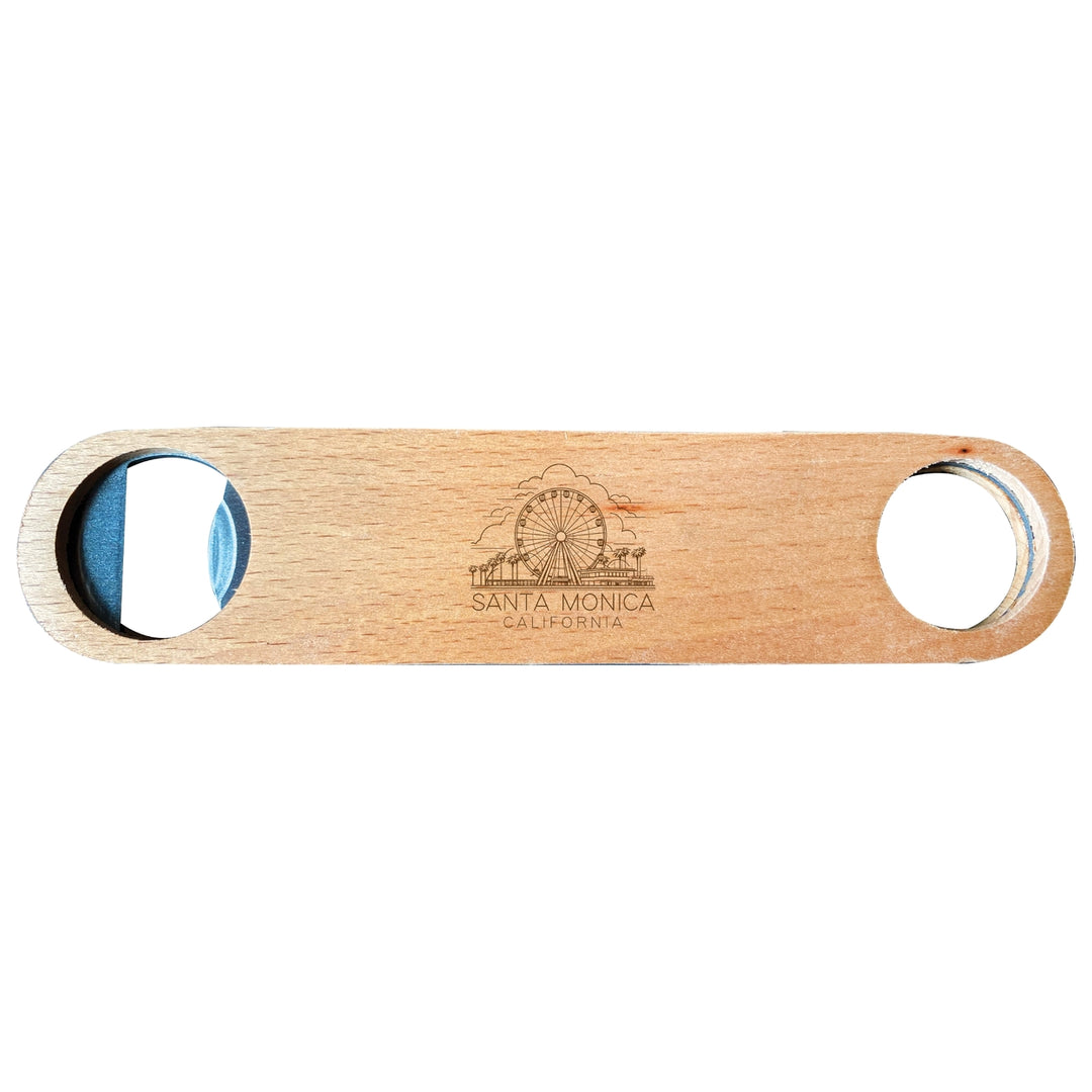 Santa Monica California Souvenir Engraved Wooden Bottle Opener Image 1