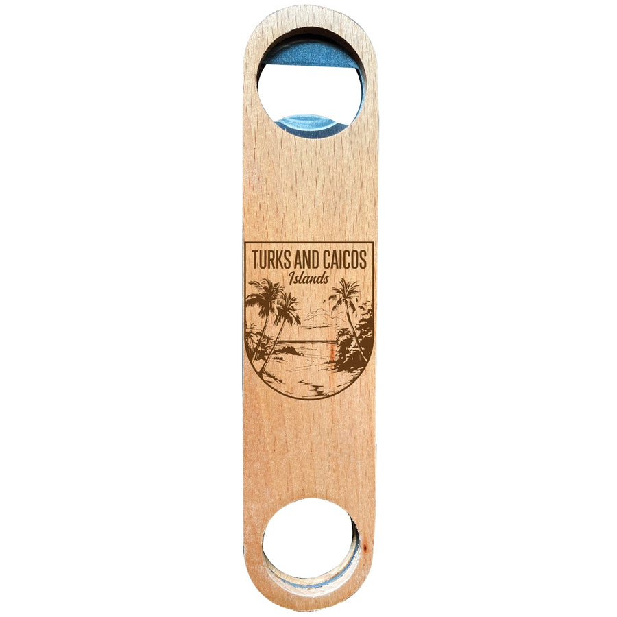 Turks and Caicos Islands Souvenir Engraved Wooden Bottle Opener Image 1