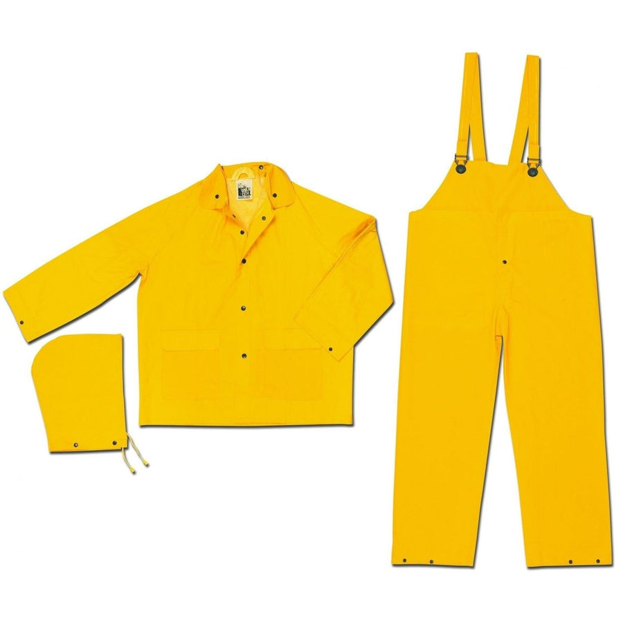 MCR Safety Waterproof Yellow Rain Suit Jacket Hood Bib Pants 2003 Size Unisex Image 1