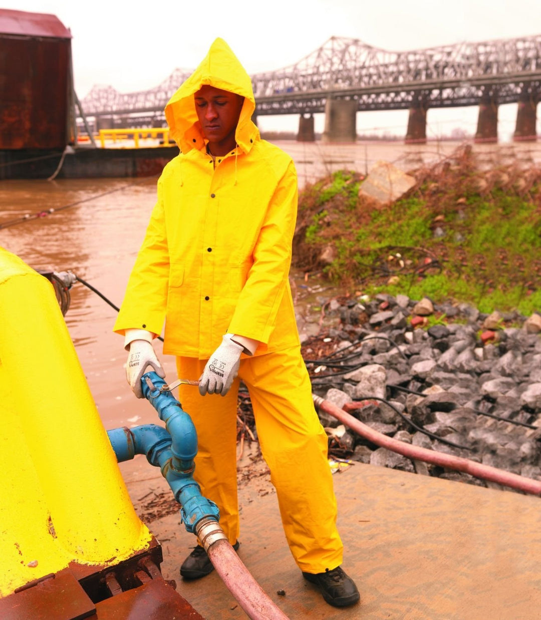 MCR Safety Waterproof Yellow Rain Suit Jacket Hood Bib Pants 2003 Size Unisex Image 2