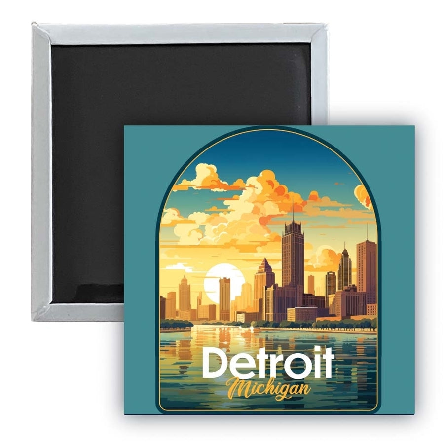 Detroit Michigan Design B Souvenir 2.5 x 2.5-Inch Fridge Magnet Image 1