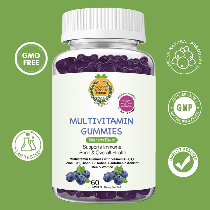 Organic Greek Multivitamin Gummies Whole Food Supplement Plant Based 60 Count Image 1