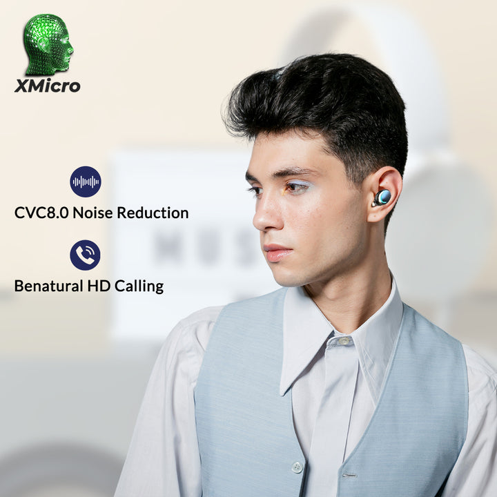 XMicro Bluetooth 5.3 Earbuds HD Stereo Noise Cancelling 140H Playtime USB-C Case Image 6