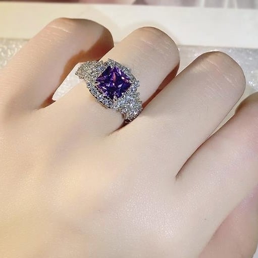 Colored gemstone ring for womenlight luxuryhigh-end feelingsuper sparkling luxuryset with purple gemstonesdazzling and Image 3