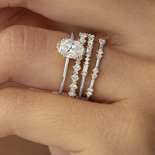 Four piece Jewelry Set with Diamond Zircon Flower Engagement Anniversary Luxury Jewelry Set Ring Image 3