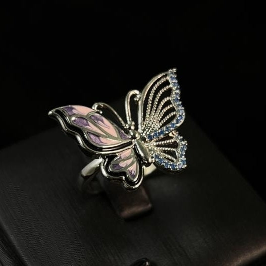 French court style ring with retro court style niche designdrip glue painted butterfly ring Image 1
