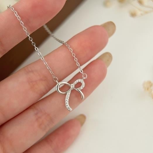 Silver Bow Necklace Womens Instagram Summer  Simple Fashion Light Luxury Sweet Collar Chain Image 2