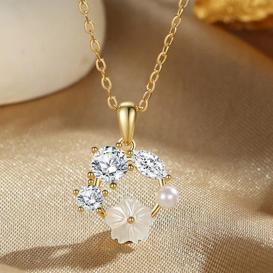 S925 Flower Ring Necklace Womens Fashion Small Flower Shell Flower Collar Chain Small and Luxury Style Image 1