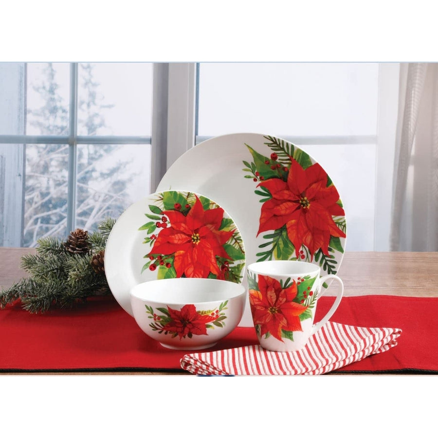 Gibson Magic Poinsettia 16-Piece Dinnerware Set - Red Floral- Image 1