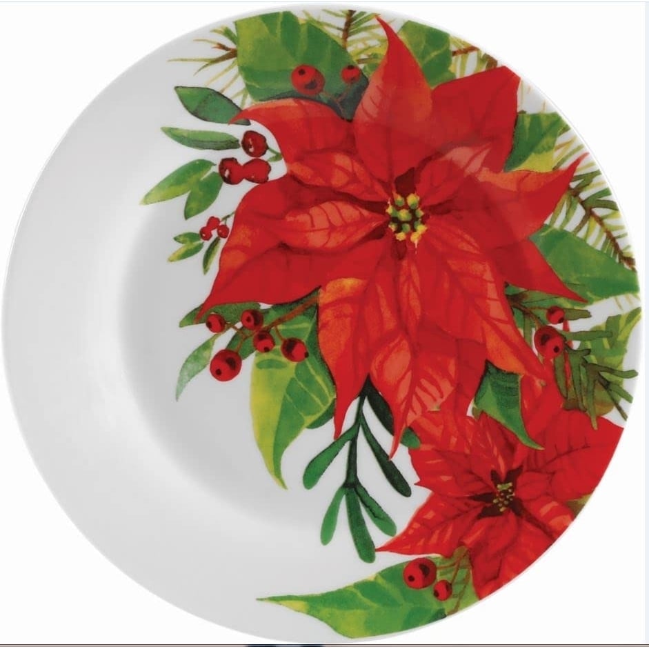 Gibson Magic Poinsettia 16-Piece Dinnerware Set - Red Floral- Image 2