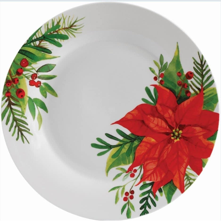 Gibson Magic Poinsettia 16-Piece Dinnerware Set - Red Floral- Image 4