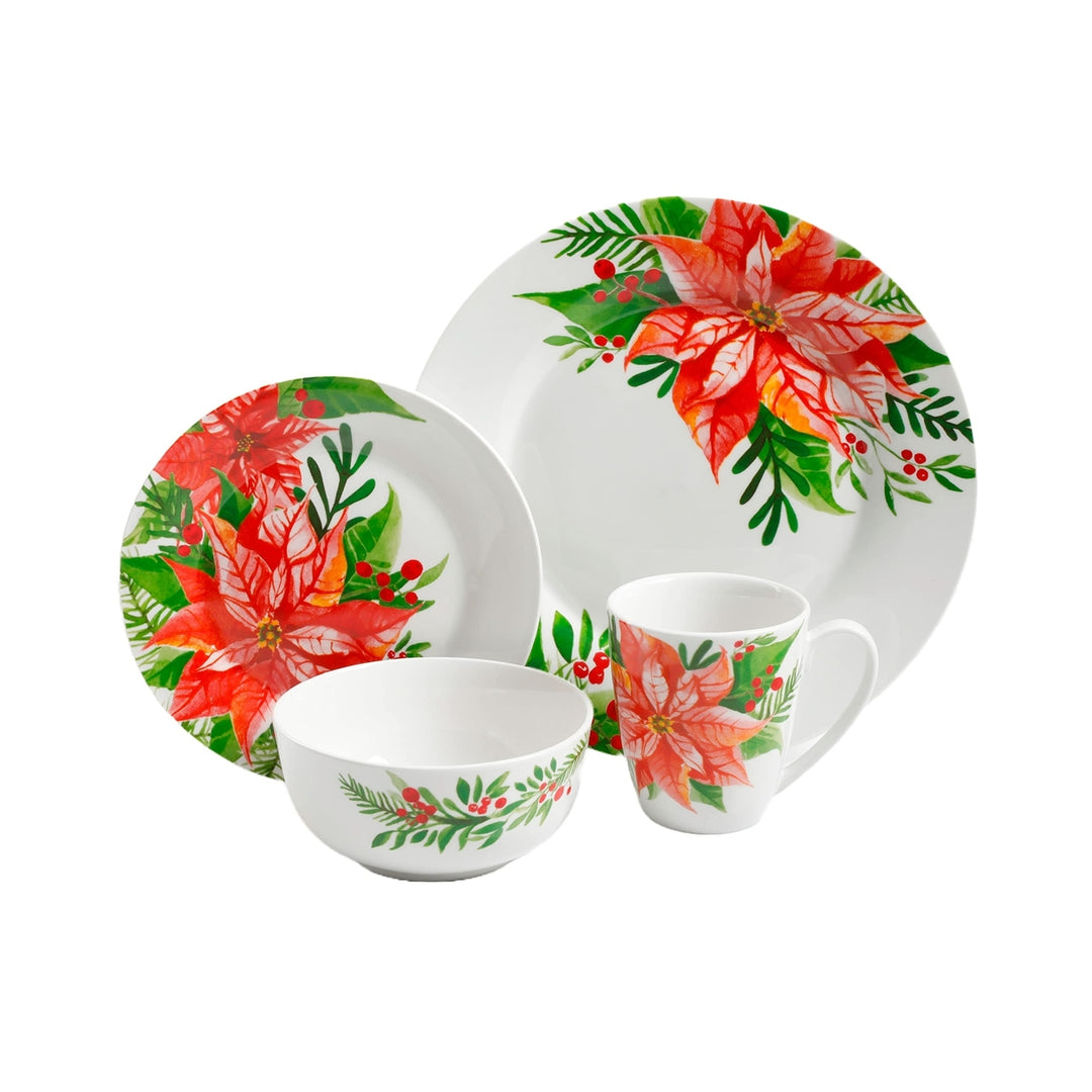 Gibson Magic Poinsettia 16-Piece Dinnerware Set - Red Floral- Image 6