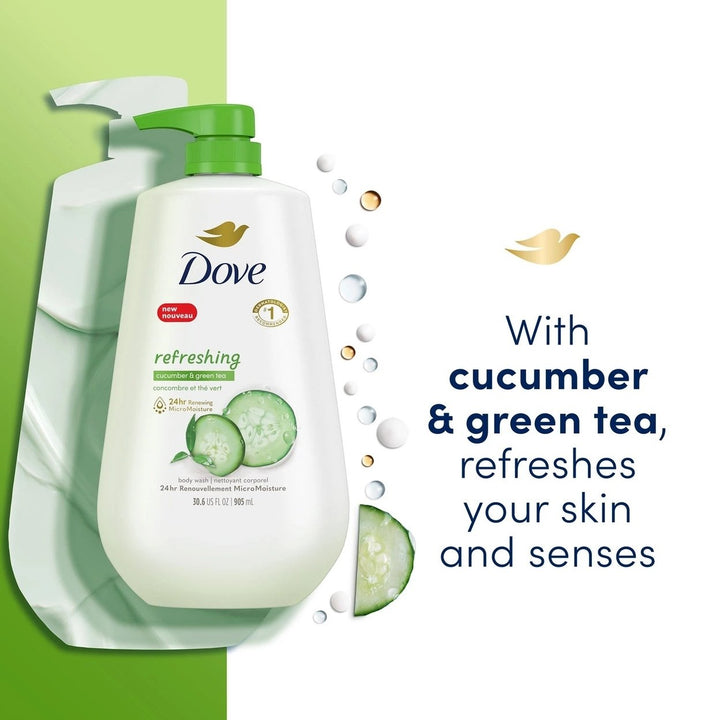 Dove Refreshing Body Wash Cucumber Green Tea and Cherry Chia 30.6 Fl Oz (2 Ct) Image 4