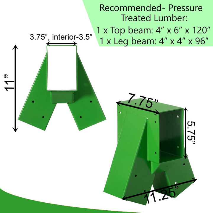 Heavy-Duty Green Steel Swing Set Brackets with Hardware for Backyard Playset Image 6