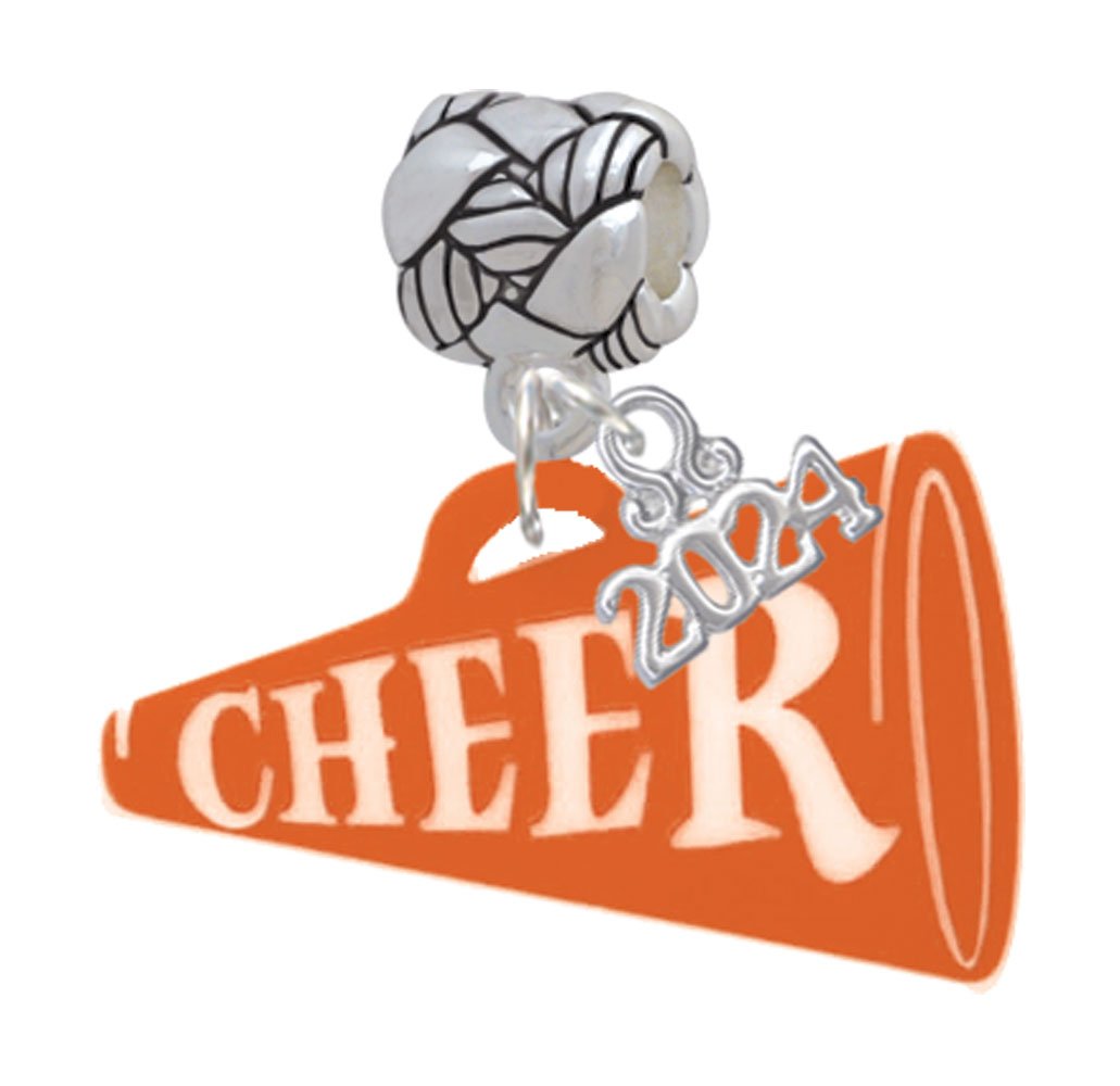 Delight Jewelry Acrylic 1.25" Cheer Megaphone Woven Rope Charm Bead Dangle with Year 2024 Image 1