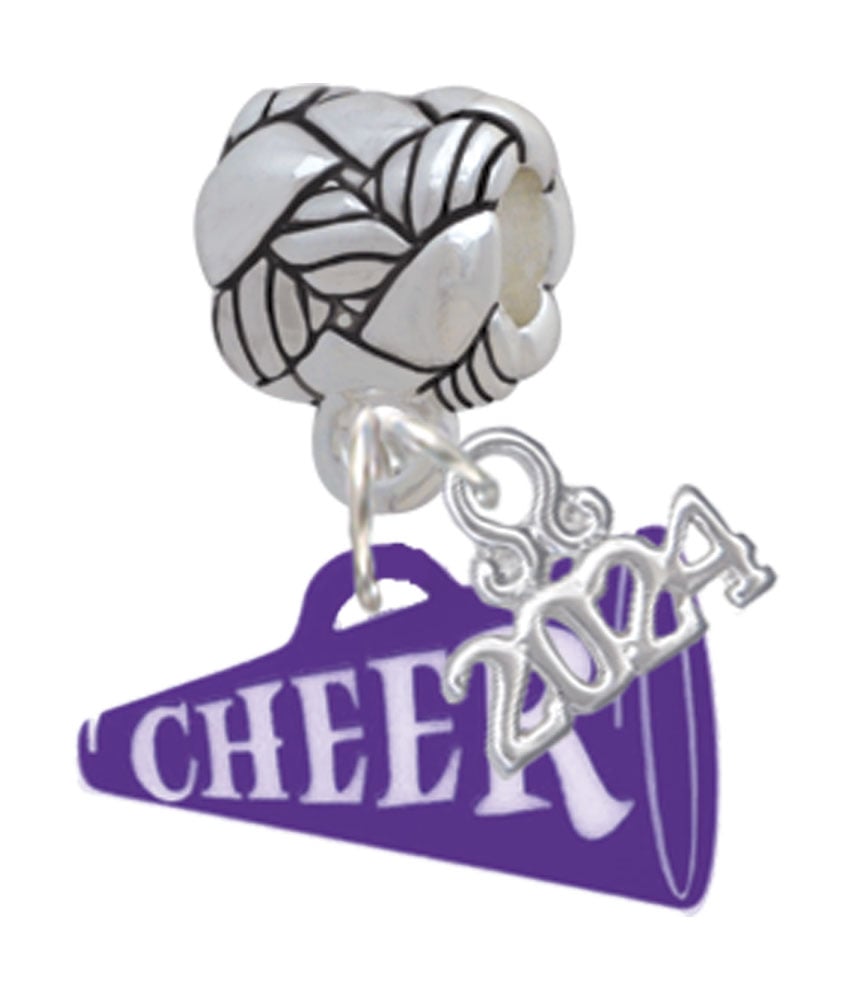 Delight Jewelry Acrylic 3/4" Cheer Megaphone Woven Rope Charm Bead Dangle with Year 2024 Image 1