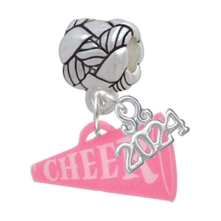 Delight Jewelry Acrylic 3/4" Cheer Megaphone Woven Rope Charm Bead Dangle with Year 2024 Image 1