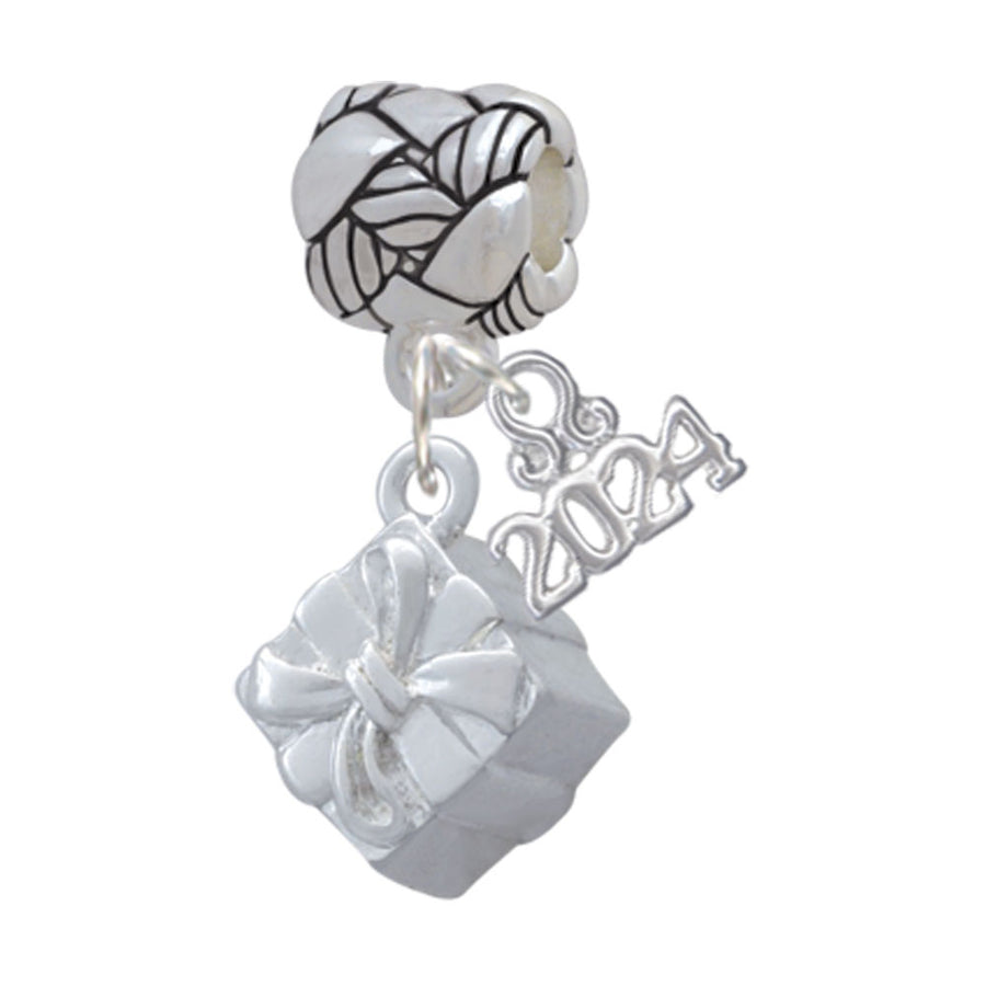 Delight Jewelry 3-D Present Box with Bow and Crystal Woven Rope Charm Bead Dangle with Year 2024 Image 1