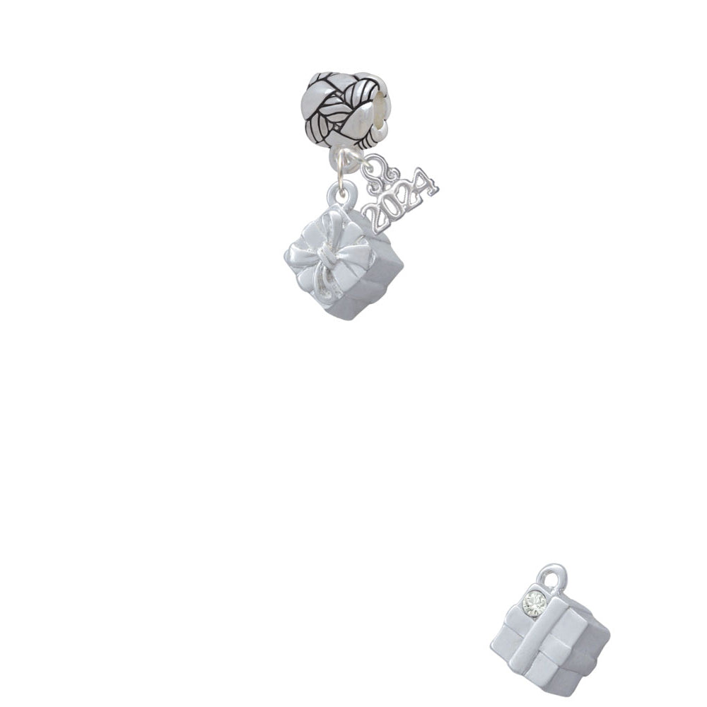 Delight Jewelry 3-D Present Box with Bow and Crystal Woven Rope Charm Bead Dangle with Year 2024 Image 2