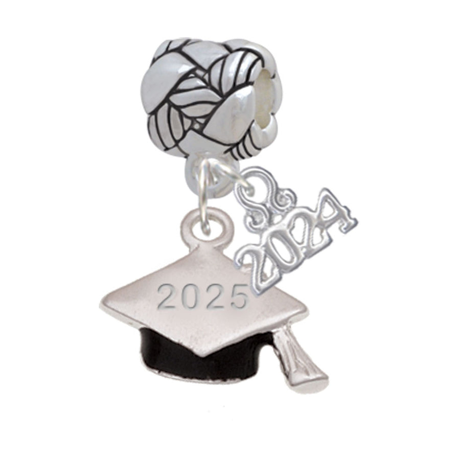 Delight Jewelry Silvertone 3-D Graduation Hat with Year Woven Rope Charm Bead Dangle with Year 2024 Image 1