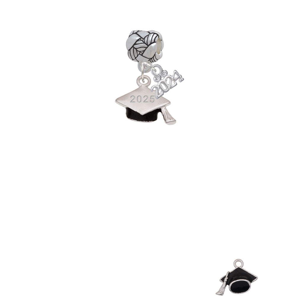 Delight Jewelry Silvertone 3-D Graduation Hat with Year Woven Rope Charm Bead Dangle with Year 2024 Image 2