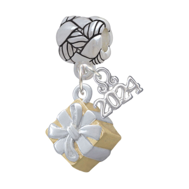 Delight Jewelry 3-D Present Box with Bow and Crystal Woven Rope Charm Bead Dangle with Year 2024 Image 4