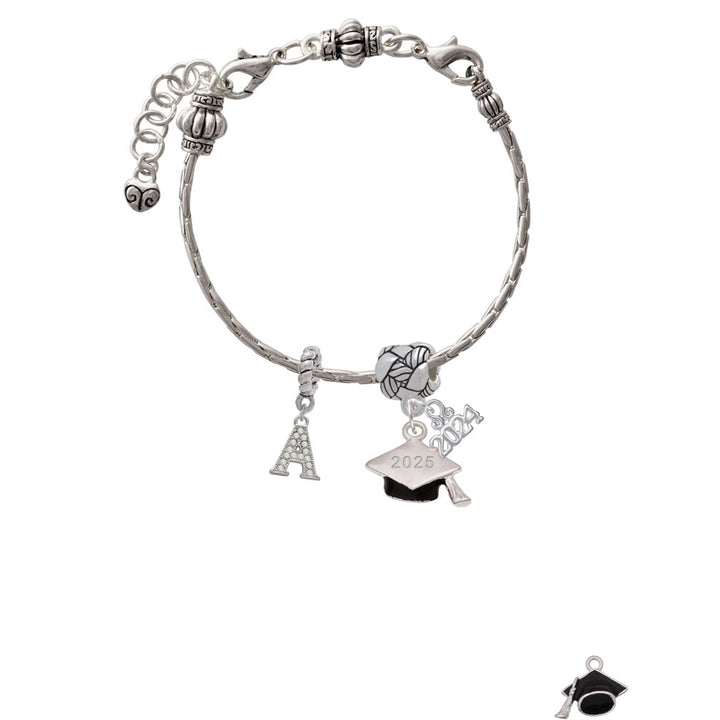 Delight Jewelry Silvertone 3-D Graduation Hat with Year Woven Rope Charm Bead Dangle with Year 2024 Image 3