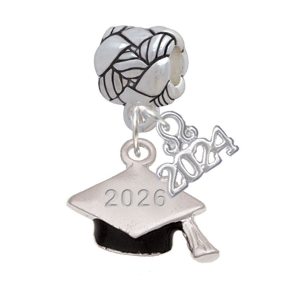 Delight Jewelry Silvertone 3-D Graduation Hat with Year Woven Rope Charm Bead Dangle with Year 2024 Image 6