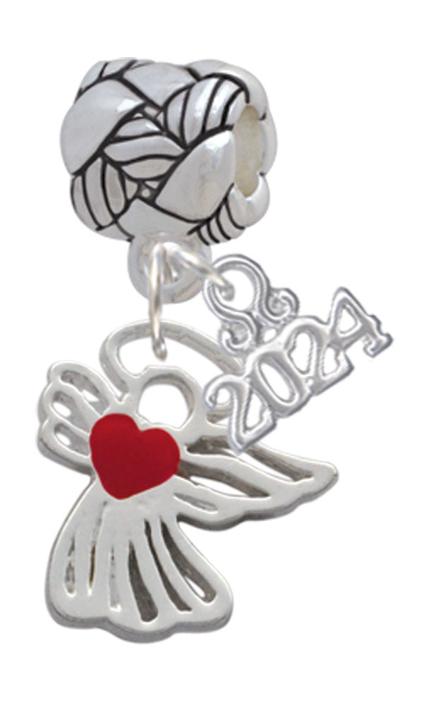 Delight Jewelry Silvertone Lined Angel with Red Heart Woven Rope Charm Bead Dangle with Year 2024 Image 1