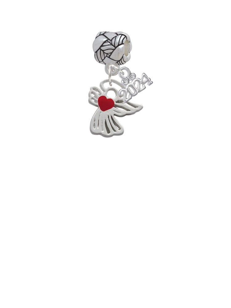 Delight Jewelry Silvertone Lined Angel with Red Heart Woven Rope Charm Bead Dangle with Year 2024 Image 2