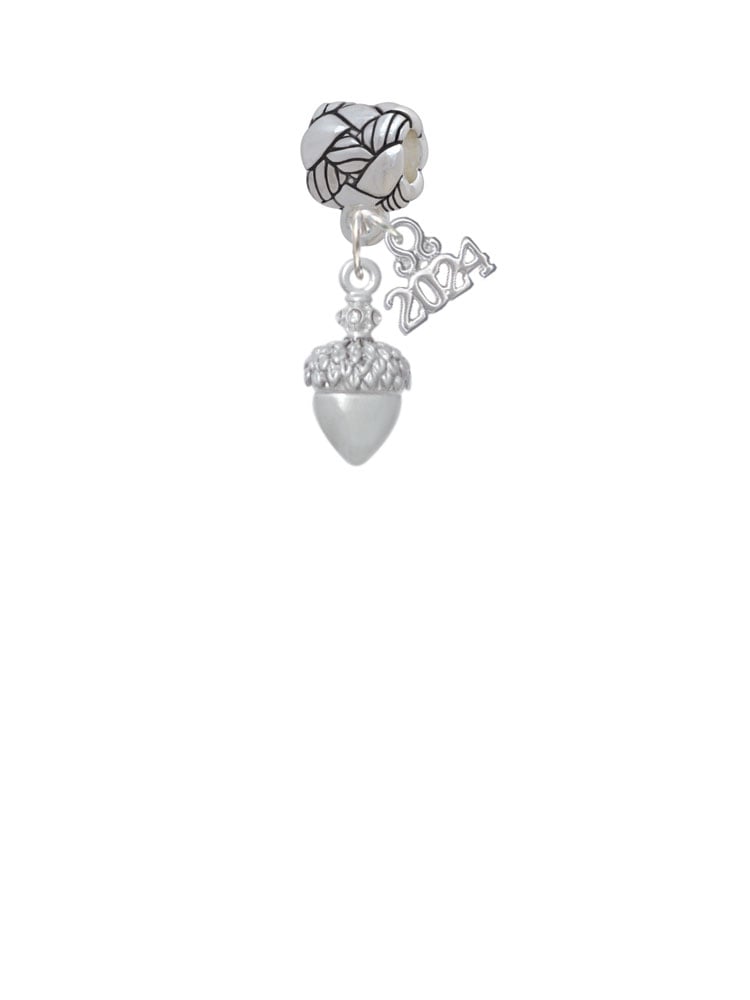 Delight Jewelry Plated Small Acorn with Crystals Woven Rope Charm Bead Dangle with Year 2024 Image 2