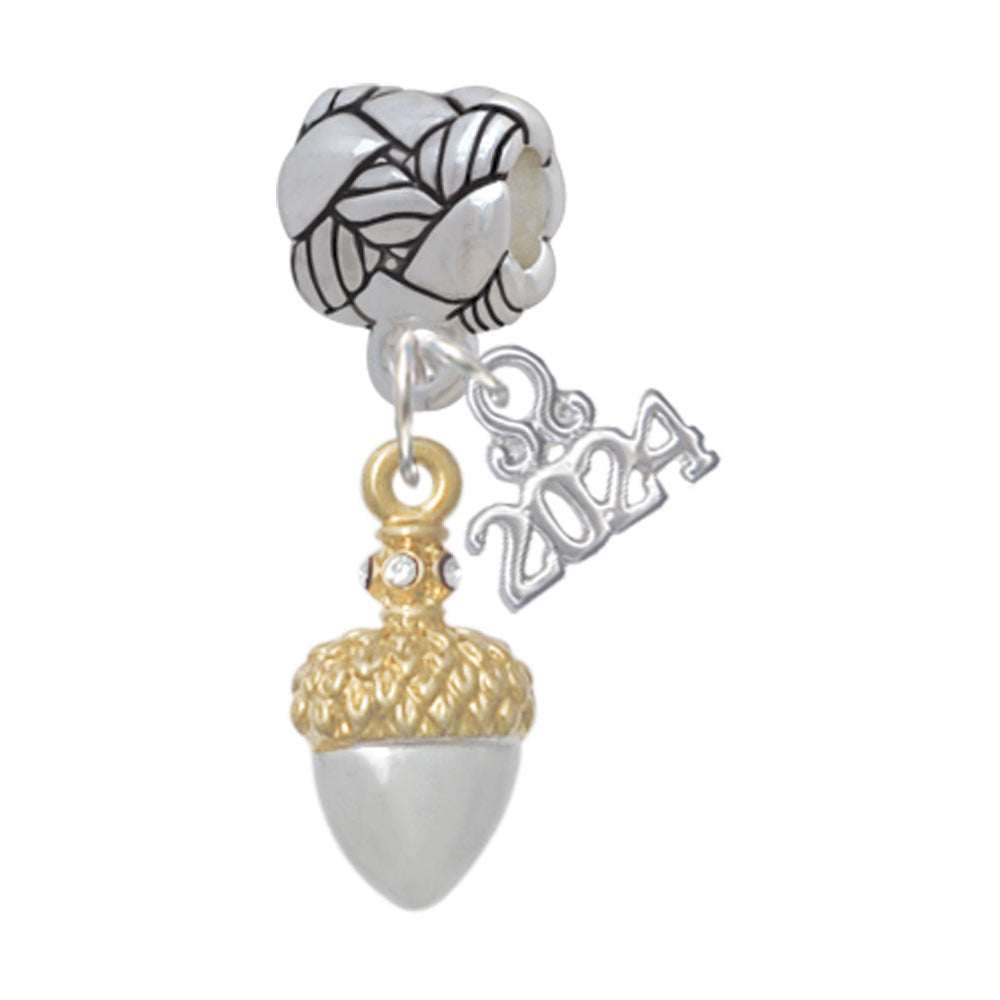 Delight Jewelry Plated Small Acorn with Crystals Woven Rope Charm Bead Dangle with Year 2024 Image 4