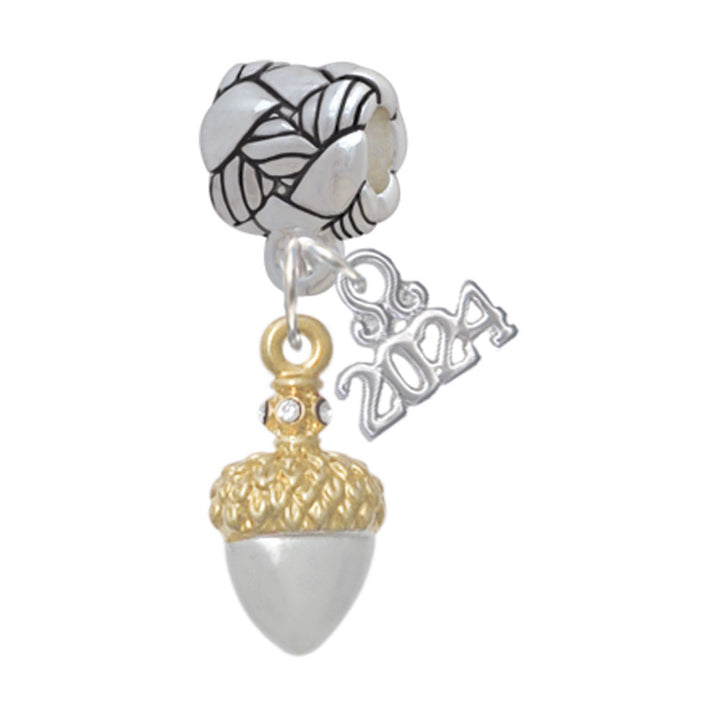 Delight Jewelry Plated Small Acorn with Crystals Woven Rope Charm Bead Dangle with Year 2024 Image 4