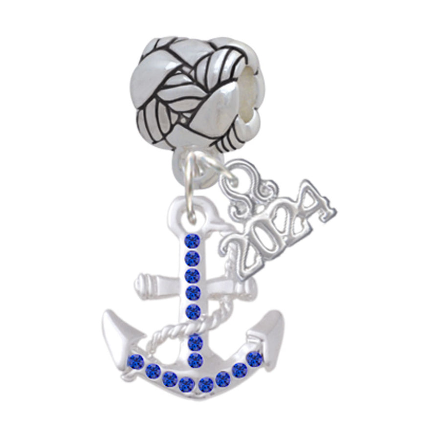 Delight Jewelry Silvertone Crystal Anchor Woven Rope Charm Bead Dangle with Year 2024 Image 1