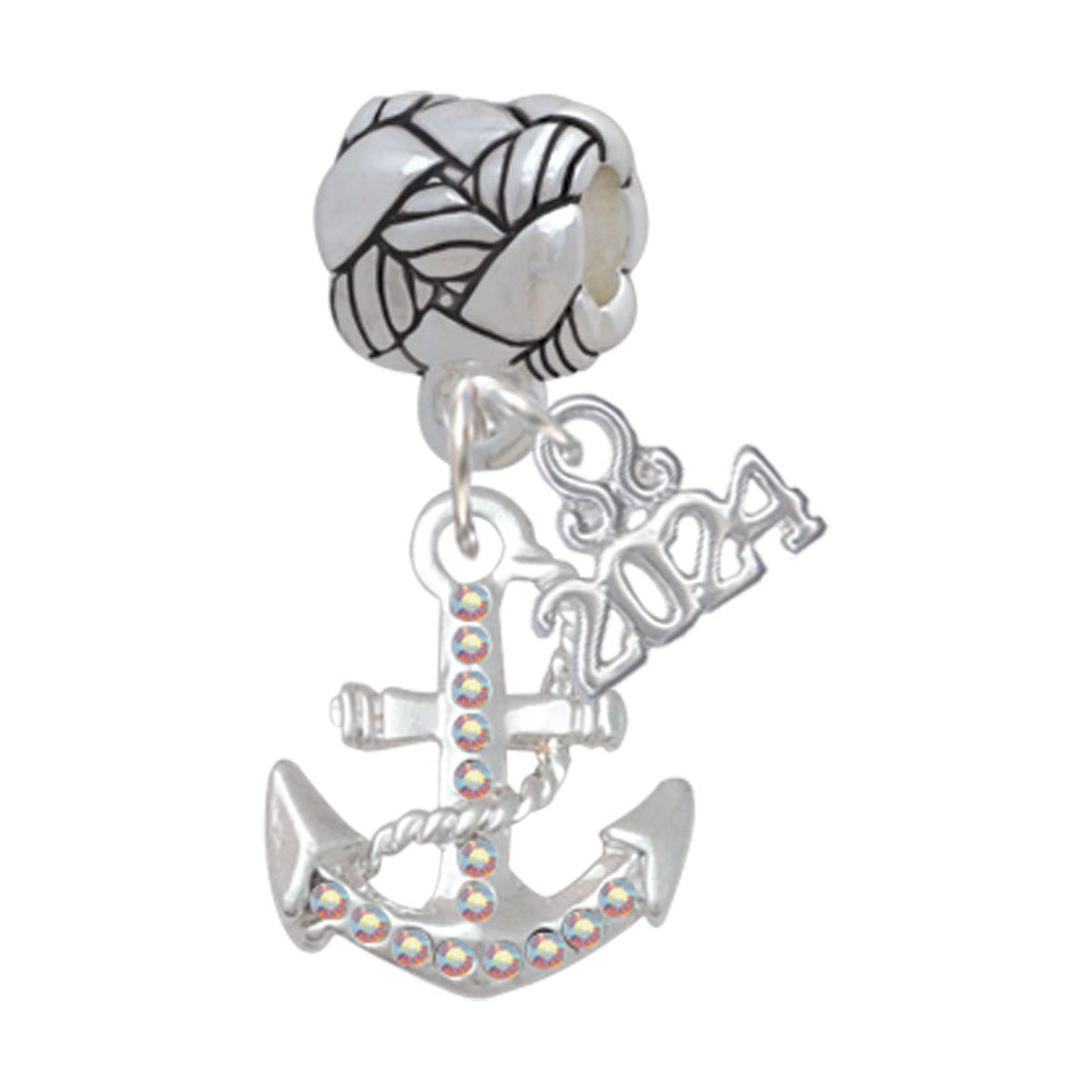 Delight Jewelry Silvertone Crystal Anchor Woven Rope Charm Bead Dangle with Year 2024 Image 4