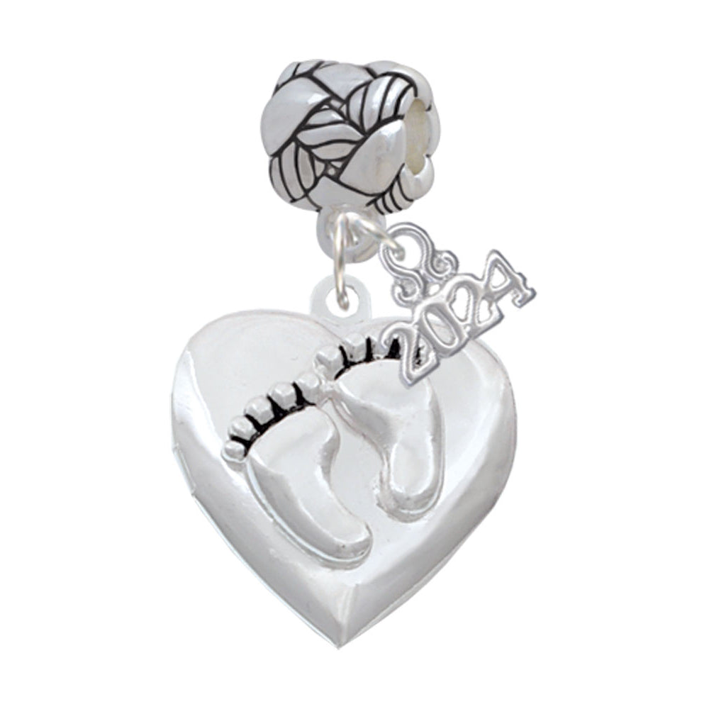 Delight Jewelry Baby Feet Heart Locket Woven Rope Charm Bead Dangle with Year 2024 Image 1