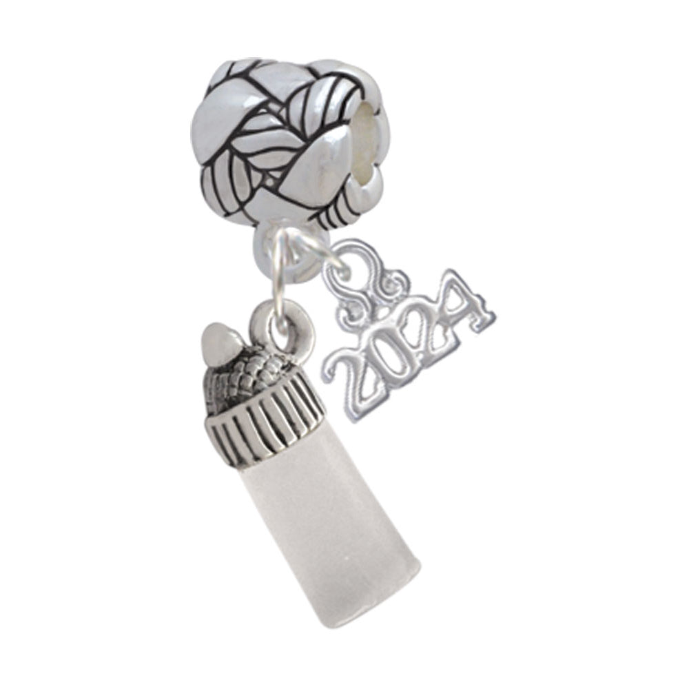 Delight Jewelry Silvertone 3-D Baby Bottle Woven Rope Charm Bead Dangle with Year 2024 Image 4