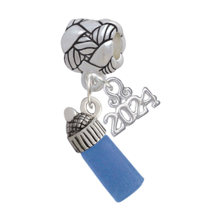 Delight Jewelry Silvertone 3-D Baby Bottle Woven Rope Charm Bead Dangle with Year 2024 Image 1