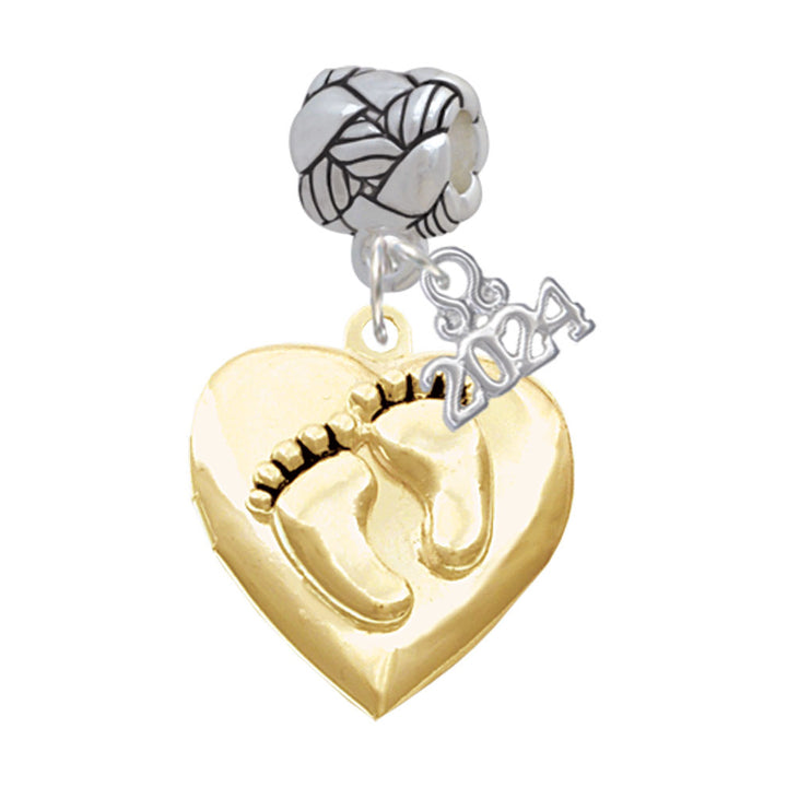 Delight Jewelry Baby Feet Heart Locket Woven Rope Charm Bead Dangle with Year 2024 Image 4