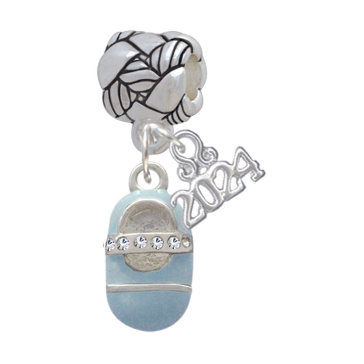 Delight Jewelry Silvertone Baby Shoe with Crystal Strap Woven Rope Charm Bead Dangle with Year 2024 Image 4